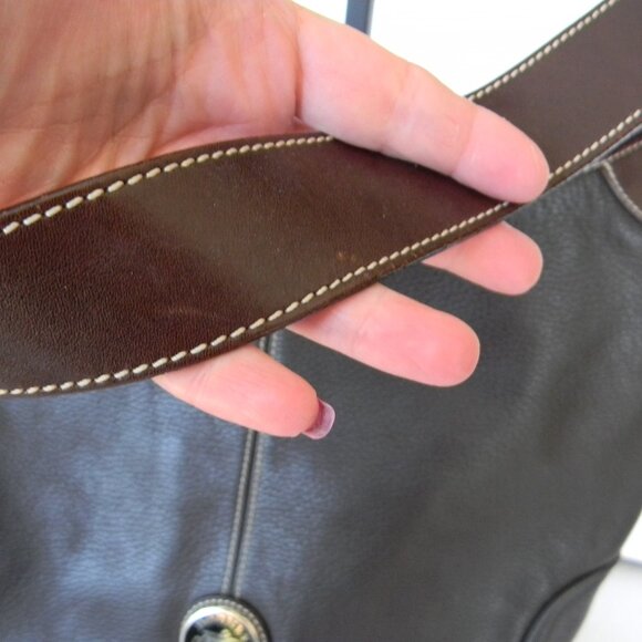 VINTAGE DOONEY & BOURKE BROWN PEBBLE LEATHER LARGE HOBO SHOULDER BAG - Picture 5 of 12